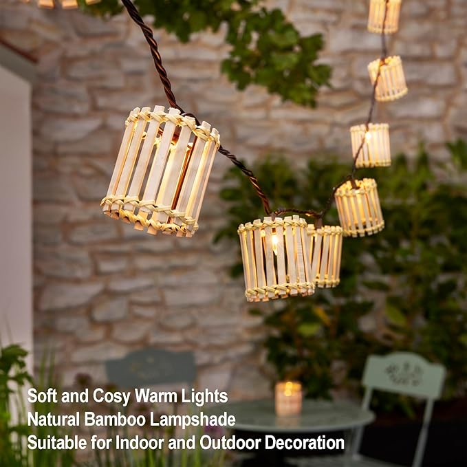 Outdoor-String-Lights-Waterproof, Bamboo Lantern String Lights for Patio, Garden, Porch, Balcony, Gazebo Decorative (Bamboo)