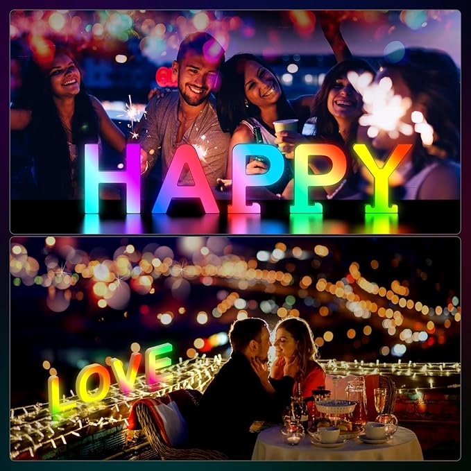 Light Up Letters Marquee Letter - Music Sync RGB Color Changing LED Lights Letter Logo Game Lights for Girls Women Party Birthday Christmas Valentine's Day Wall Desktop Decoration (MRGB-W)