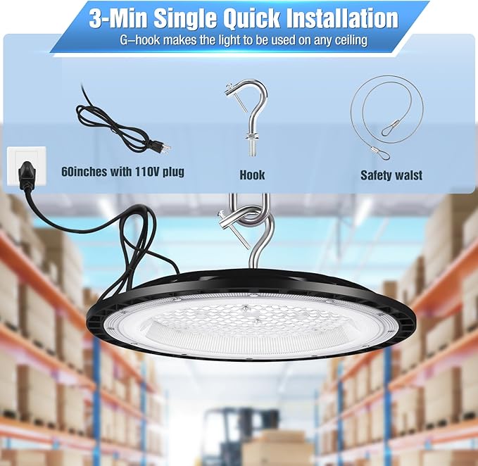 20 Pack 240W UFO LED High Bay Lights,120VAC IP66 Waterproof,40000LM 5000K Daylight, 1050W MH/HPS with Plug Commercial Bay Lighting for Barn,Gym,Factory,Warehouse,Shop,Workshop,Gym