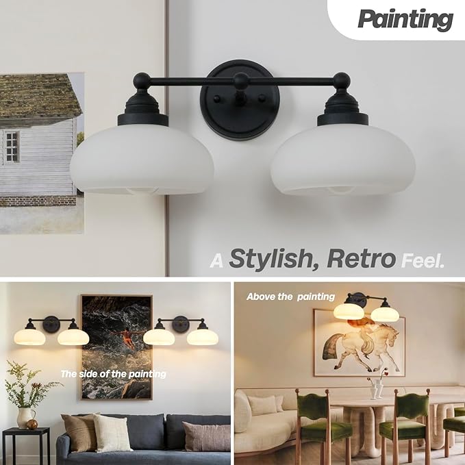 Vintage 2-Lights Sconces Wall Lighting with Milk White Glass Shade, Double Arm Wall Lamp Fixture for Living Room Dining Room Bedroom Hallway