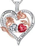 Iefil Christmas Gifts for Women Wife - 925 Sterling Silver Rose Heart Birthstone Necklace Birthday Anniversary Jewelry Gifts for Her Wife Mom Daughter