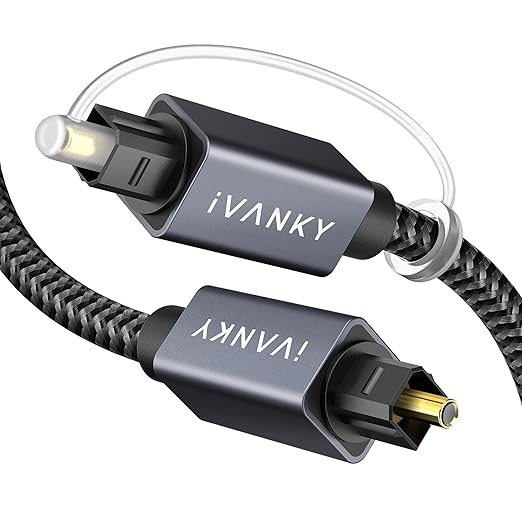 IVANKY Optical Audio Cable, 10ft Toslink Fiber Optic Cord, S/PDIF Digital Optical Audio Cable for Soundbar, Stereo Systems, Home Cinema, Xbox One/PS4/TV, Braided, Gold-Plated Connectors,3M,Grey