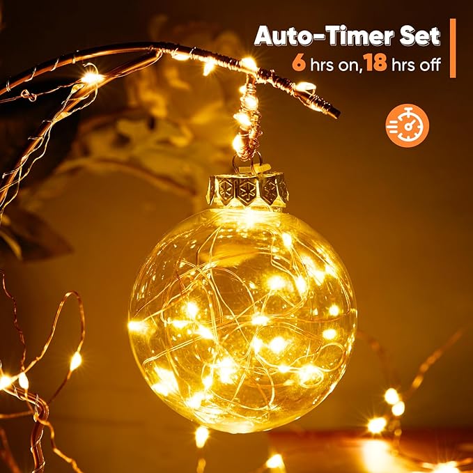 2 Pack 32.8 Ft. Battery Operated Outdoor String Lights with Remote & Timer, LED Warm White Fairy Lights, Waterproof Twinkle Lights for Bedroom, Dorm, Mason Jar, Wedding, Party, Christmas