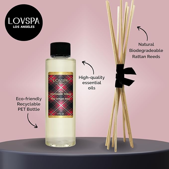LOVSPA Joy Winterberry Spruce Diffuser Oil - Holiday Essential Oils for Diffuser Refill & Air Freshener Room Spray - Long-Lasting & Natural Home Fragrance, Scented Oil for Diffusers, USA Made, 4oz