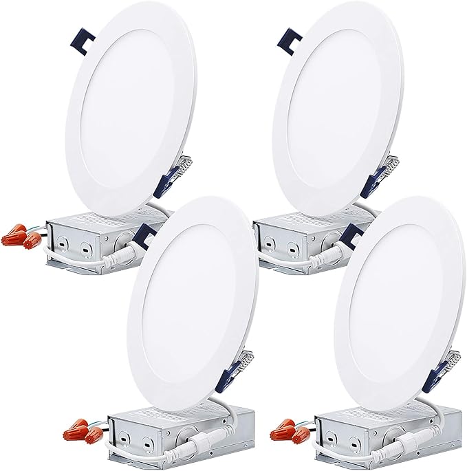 TORCHSTAR Essential Series 6 Inch Ultra-Thin LED Recessed Lighting with J-Box, 1000lm Dimmable Slim Panel Downlight, ETL & Energy Star Listed, 2700K Soft White, Pack of 4
