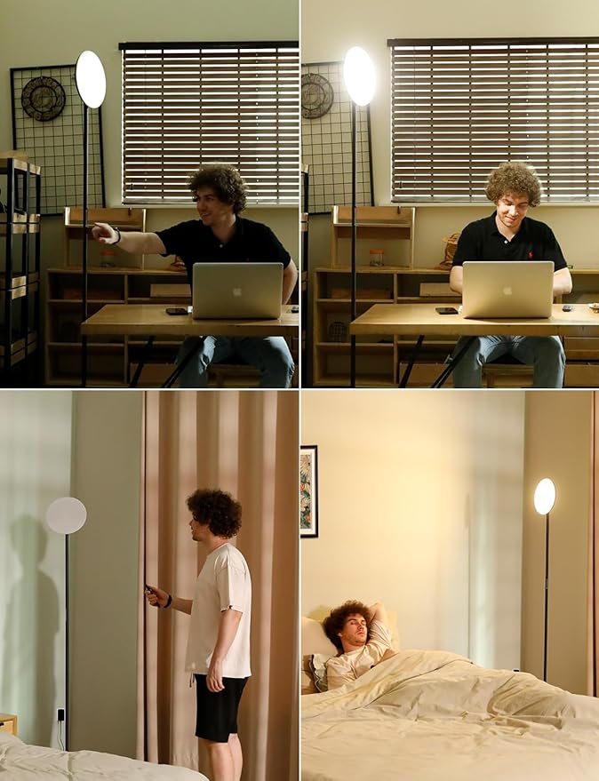 Modern LED Floor Lamp - Remote & Touch Control, 40W/2400LM Sky Torchiere Standing Lamp, Fully Dimmable, 3 Color Temperatures, Ideal for Living Room & Bedroom, Easy to Assemble
