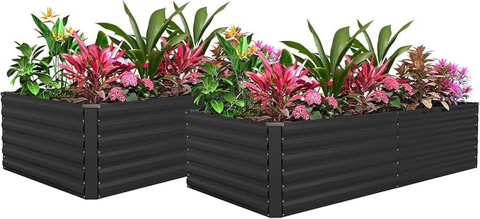 FOOWIN 2pcs 6x3x2ft Galvanized Raised Garden Bed, Planter Raised Garden Boxes Outdoor, Large Metal Raised Beds for Gardening, Garden Bed for Vegetables, Flowers, Herb,269 Gallon Capacity, Black