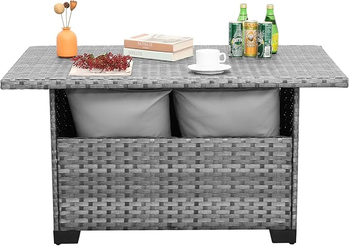 Outside Patio Table 46 Inches Outdoor Coffee Table with Storage Outdoor Dining Table, Grey