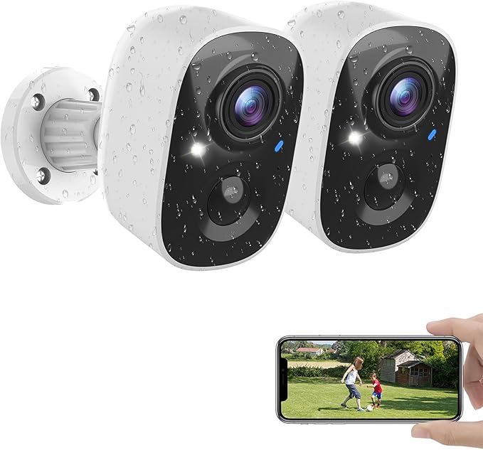 Security Cameras Wireless Outdoor, 2K Battery Powered WiFi Wireless Security Camera Outdoor, AI Motion Detection, Color Night Vision IP66 Weatherproof 2-Way Talk Siren Alarm SD/Cloud Storage, 2 Pack