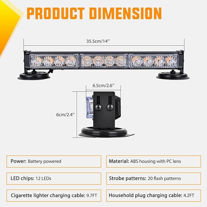 Nilight 12LED Wireless Emergency Strobe Light Red White 14 Inch Magnetic Mount Mini Light Bar 12V Rooftop Powered Hazard Warning Flashing Lights for Car Truck Trailer Snow Plow Construction Vehicles