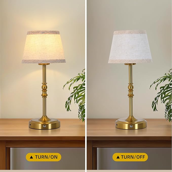 Small Gold Rechargeable Table Lamp,12-14 Inch Tall Vintage Style,Battery Powered Cordless Desk Lamp,Mini Touch Control Bedside Lamp,Warm Light 3000K for Nightstand Bedroom Counter Living Room-1 Pack