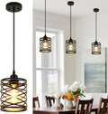 WILON Farmhouse Pendant Lights for Kitchen Island,5.9'' Spiral Cage Pendant Lights,Adjustable Black Industrial Pendant Light Fixtures Retro Lighting for Kitchen Island, Living Room, Bedroom (1-Light)