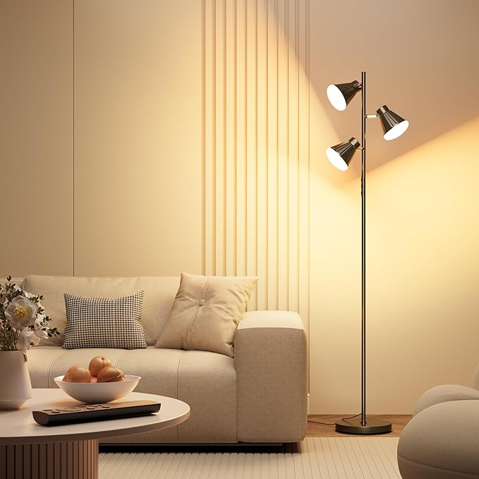 36W LED Tree Floor Lamp, Dimmable Tall Standing Lamp with Remote & Touch Control, 4 Color Temperatures Bright Floor Lamp, 3 Rotatable Light Modern Floor Lamps for Living Room Bedroom Office