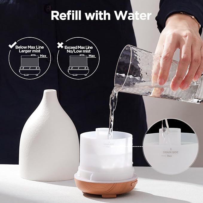 InnoGear Oil Diffuser, 150ML Ceramic Diffuser for Essential Oils Handcrafted Aromatherapy Diffuser Ultrasonic Cool Mist Humidifier with 2 Mist Modes Waterless Auto Off for Room Office, White