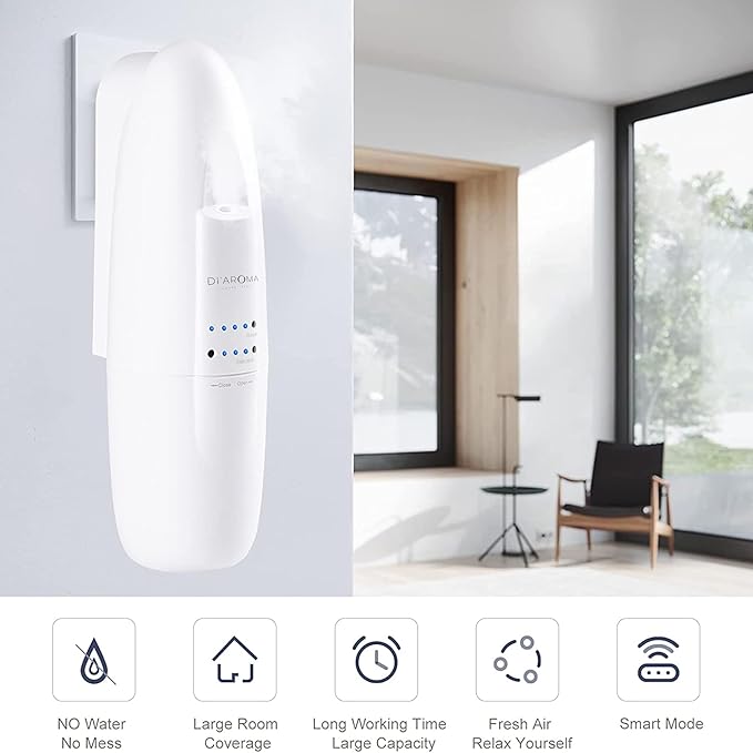 Di’Aroma Smart Plug-in Aroma Diffuser with Bluetooth App – Silent Waterless Scent System for Home & Office, Luxury Cold-Air Nebulizing Fragrance Machine, Covers Up to 500 Sq Ft (Black)