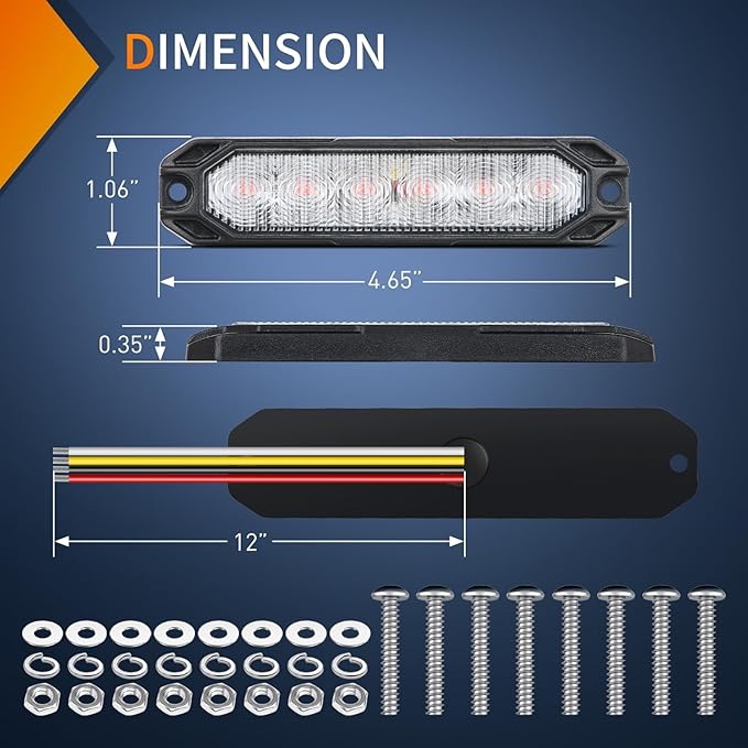 Nilight 6LED Emergency Strobe Lights 4PCS Ultra slim Surface Mount Hazard Caution Light bar 12-24V Sync Feature Warning Flashing kit for Truck Car Vehicle ATV SUV UTV Red