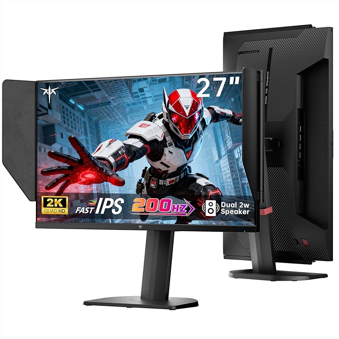 KTC 27 Inch Gaming Monitor 27M1, 1440p 200Hz Computer Monitor with Built-in Sperkers, Up to 210Hz, 2K QHD Fast IPS, Adaptive Sync, 130% sRGB, ΔE＜2, Height Adjustable Monitors with Shielding Hood