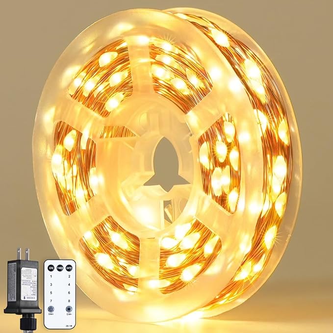 JMEXSUSS 200 LED Fairy Lights Plug in, Warm White Remote Control String Light Indoor Bedroom with Wheel, 66 ft 8 Modes Twinkle Lights for Room Dorm Party Christmas Tree