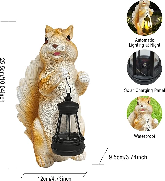 Solar Garden Statues Squirrel Decor - Resin Outdoor/Indoor Squirrel Sculpture Garden Lights Statue Decoration for Patio Home Yard Lawn, Unique Garden Figurine Lights Gift for Mom Grandma