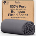 Bambaw 100% Viscose Derived from Bamboo Queen Size Fitted Sheet, Cooling, Deep Pocket, Corner Straps, Charcoal