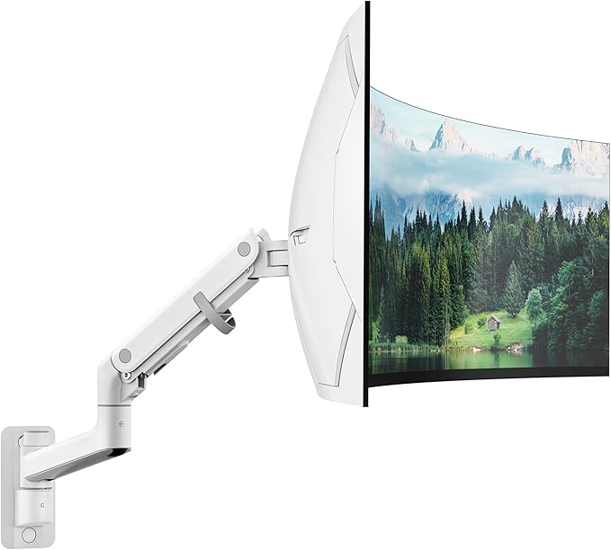 monTEK 17-49 inch Single Monitor Wall Mount for up to 44 lbs Ultrawide Screen, Premium Aluminum Heavy Duty Monitor Arm with Adjustable Gas Spring Arm, 75x75/100x100 VESA Mount, White
