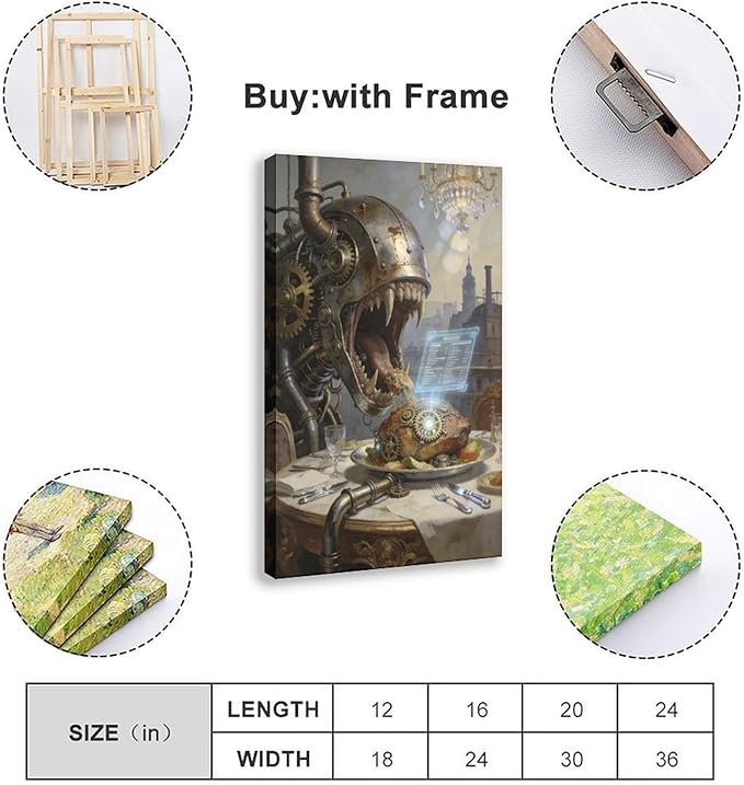 Framed Steampunk Fantasy Wall Art for Living Room And Dining Room Vintage Industrial Decor 08x12inch(20x30cm)