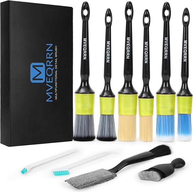 10PCS Car Detailing Brush Set,Boars Hair Car Cleaning Detail Brush kit,Ultra Soft No Scratch Car Dust Brush,Car Interior Detailing Brushes Kit,Detail Brushes Car Detailing for Interior Exterior(green)