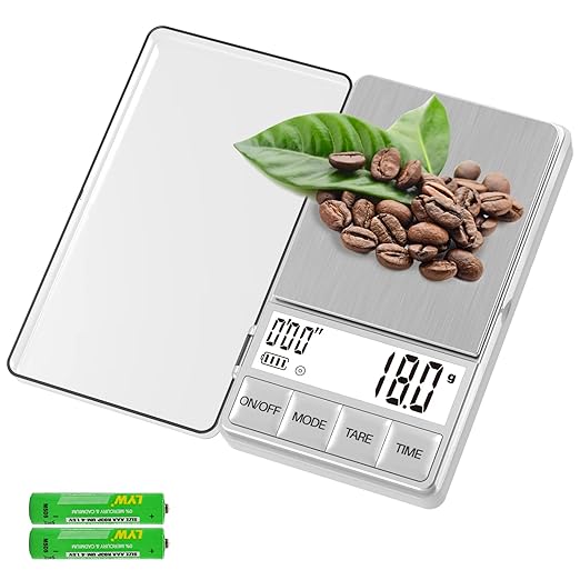 WEIGHTMAN Small Coffee Scale with Timer, Espresso Scale with Timer 1000 x 0.1g, Mini Food Scale Large Backlit LCD Display Stainless Steel, Digital Pocket Scale Grams and Ounces…