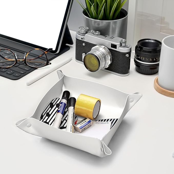 Minimal Bow Ties Black Spots Abstract Valet Tray Leather Portable Tray Desktop Storage Organizer Bedside for Men Women Jewelry Keys Coin Candy Sundries