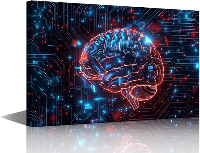Canvas Wall Art for Living Room Artwork Home decor Artificial Intelligence Technology Wall Pictures for Bedroom Digital Brain Posters and Prints Modern Painting House Decorations 24"Wx36"Hx1 Panel