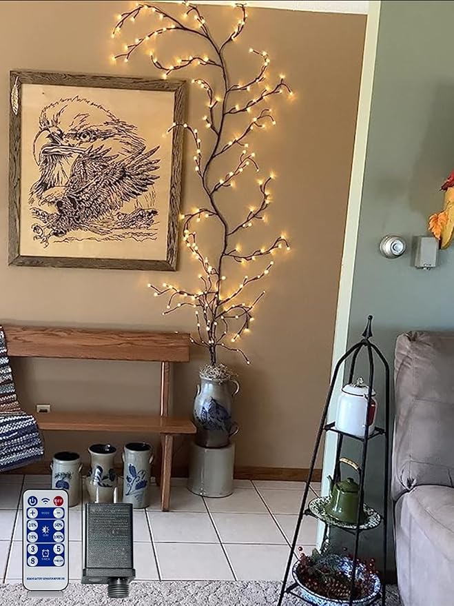 Lighted Willow Vine with Remote Control On/Off Timmer Dim,7.5Ft Christmas Swags Decorations Artificial Branches with 144LEDs Enchanted Vine Lights(Plug in) for Walls Bedroom Décor(1PCS)