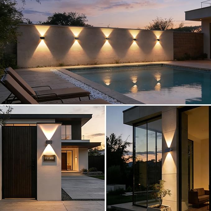 Solar Fence Lights Outdoor, 4-Pack Fence Lights Solar Powered with Up/Down Buttons, IP67 Waterproof for Outside, 120LM Auto Dusk to Dawn for Wall/Patio/Yard/Railing/Deck/Pathway (Warm White)
