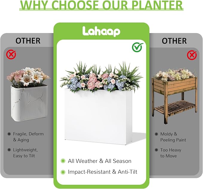 Planter Box Outdoor 38"W x 10.2"D x 30"H- Tall Rectangular Planters for Outdoor Patio/Porch, All-Weather with Anti-dumping Kit, Durable Galvanized Steel, Modern Design for Plants, Flower,Garden