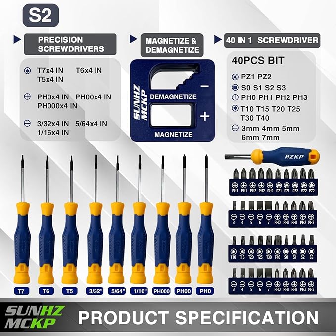 SUNHZMCKP Magnetic Screwdriver Set 66-Piece, S2- Alloy Tool Steel, Includes Slotted/Phillips/Torx Mini Precision Screwdrivers, Replaceable Screwdriver Bits With Sturdy tool box