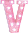 Pink Marquee Light Up Letters, Glitter Alphabet LED Letter Lights for Pink Birthday Party Decorations, Battery Operated Letter Sign for Girls Room Vanity Table Decor, Cool White Lights Letter V