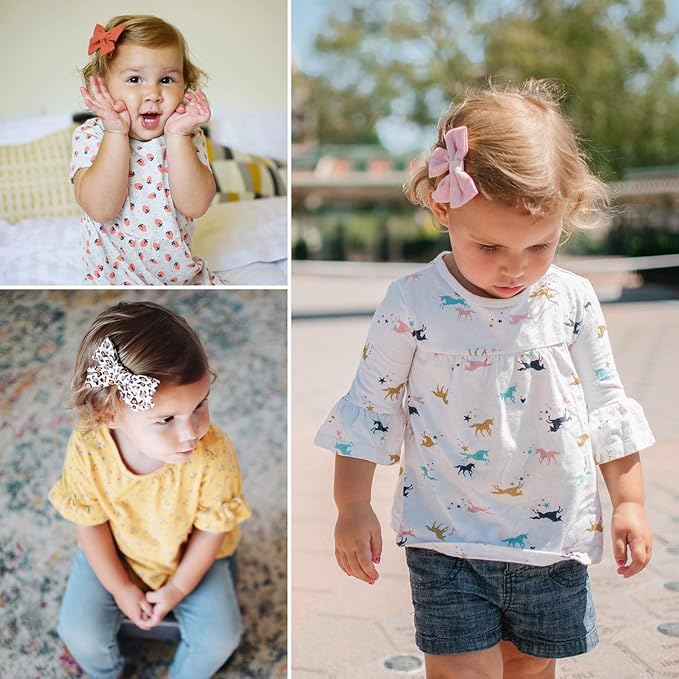 Baby Girl Hair Clips, Bows Barrettes Fully Lined Alligator Clip Hair Accessories for Little Girls Toddler Kids Children
