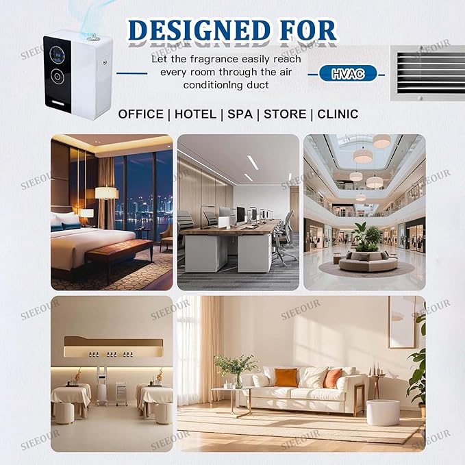Waterless Essential Oil Diffuser, Smart Scent Machine for Commercial Use, 17657 Cu Ft Coverage, WiFi Bluetooth Oil Diffuser, 6.76 Oz, App Controlled Silent HVAC Aroma for Office(White)