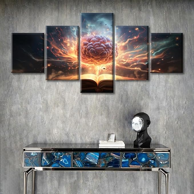 Abstract Human Brain Canvas Art Wall Decor Brain in Book Bedroom Wall Art Human Brain Energy Pictures for Living Room Modern Wall Art Framed Ready to Hang (50"Wx24"H)