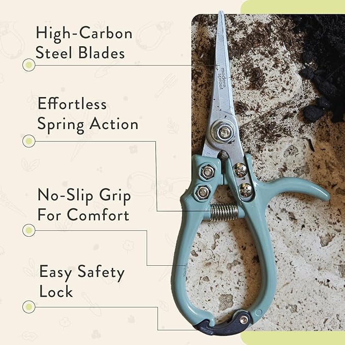Modern Sprout Pruning Shears - Herb Snipping Scissors- Lightweight Gardening Tools W/Easy Lock - Flower Cutter Garden Shears - Carbon Steel Blade + Reusable Holster (Chartreuse, 1-Pack)