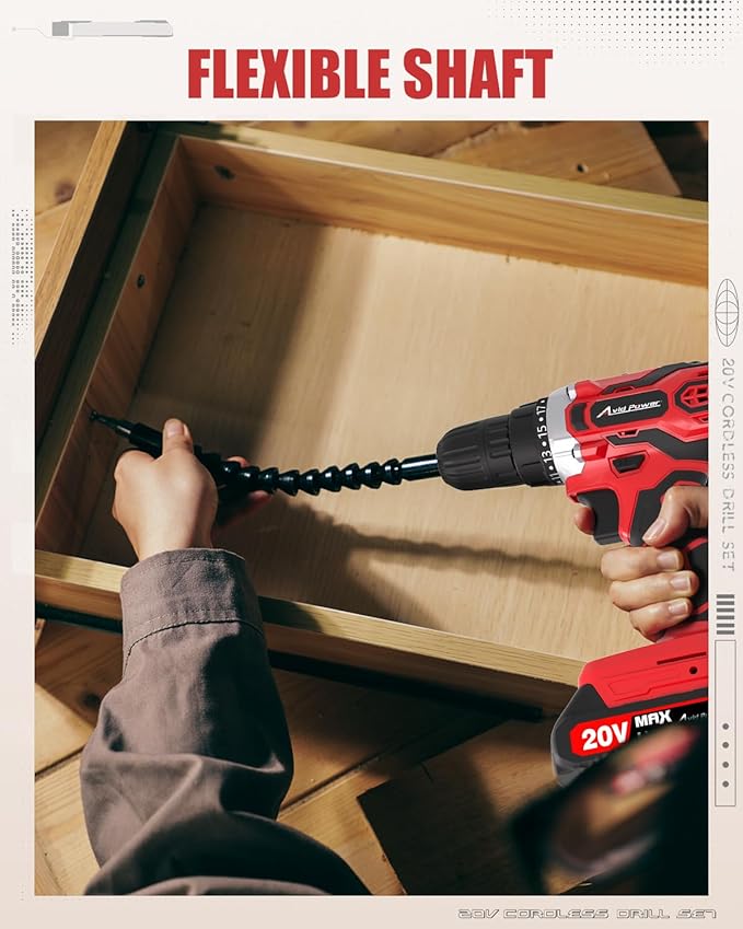AVID POWER 20V MAX Power Drill Kit, Cordless Drill Set with Battery and Charger, 2 Variable Speed, 3/8-Inch Keyless Chuck, 19 Position and 22pcs Bits