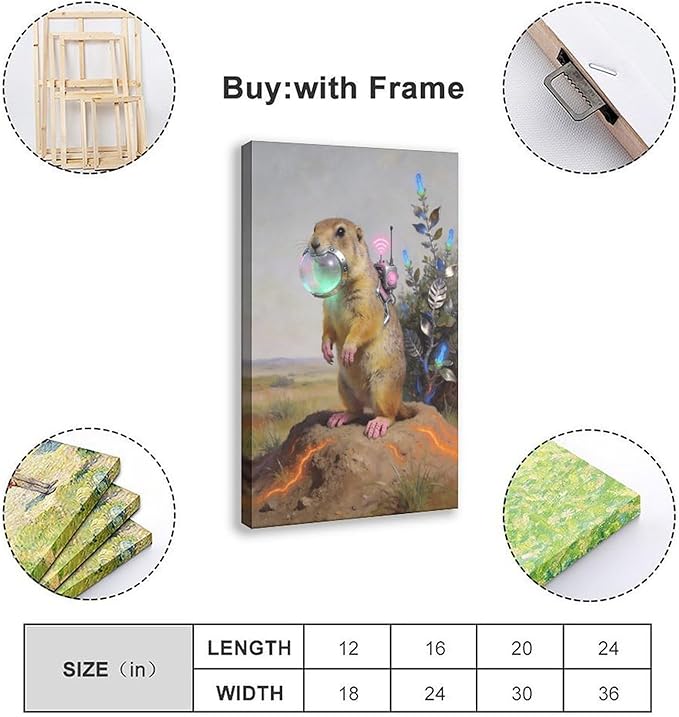 Framed Steampunk Mechanical Prairie Dog Wall Art - Retro-Futuristic Wilderness Poster for Living Room Game Room Decor 16x24inch(40x60cm)