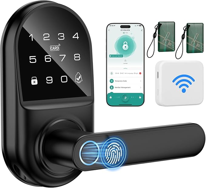 Smart keypad Door Lock with Handle，Fingerprint Keyless Entry Digital Lock with Built-in doorbell for Front Door,Bedroom,biometric Door knob,with Gateway Remote APP Control