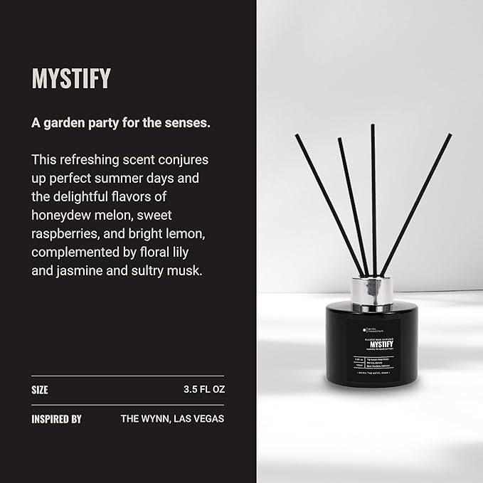 Mystify Reed Diffuser Set, Luxury Hotel Inspired Home Diffuser with Hints of Jasmine, Green Melon, and Lily, Lasting 4 Months Longevity, 100mL