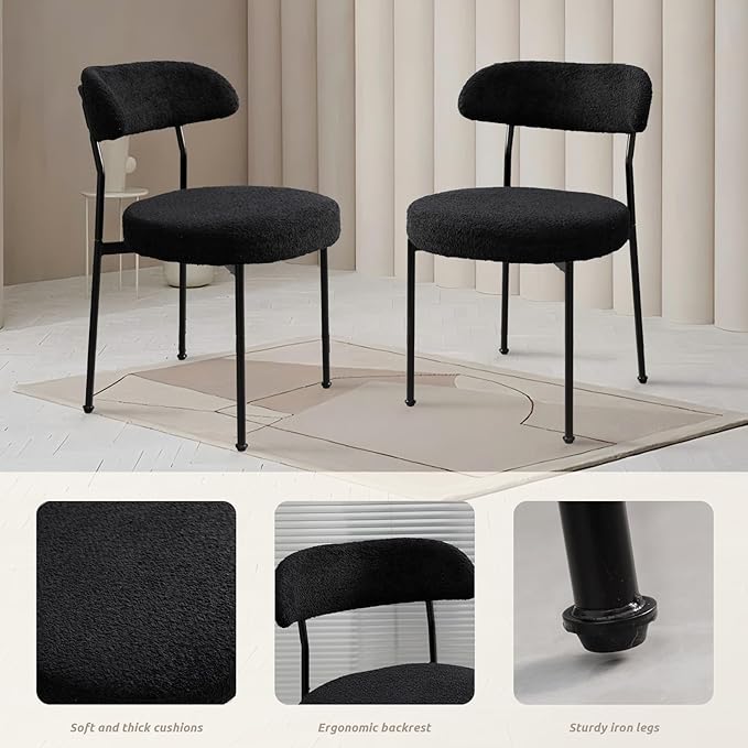 SoarFlash Kitchen Table and Chairs for 2, 31.5" Dining Table Set for 2 with Boucle Upholstered Chairs, 3 Piece Round Kitchen Table Set, Dining Room Table Set for Small Space, Apartment, Black