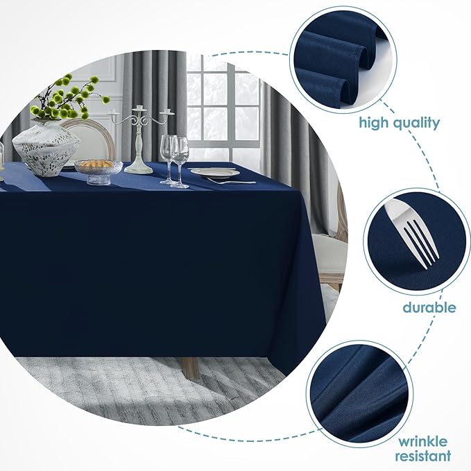 VidaFete Tablecloth 6 Pack 90 * 132inch Rectangle Table Cloth Polyester, Stain Wrinkle Resistant, Rectangular Polyester Table Cover for Kitchen Dinning Party Wedding Buffet Decoration(Navy Blue)