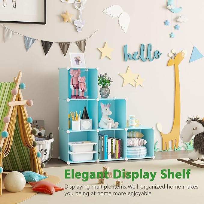 C&AHOME Cube Storage Organizer, 6-Cube Shelves Units, Closet Cabinet, DIY Plastic Modular Book Shelf, Ideal for Bedroom, Living Room, Office, 36.6" L x 12.4" W x 36.6" H Blue UPCS06L
