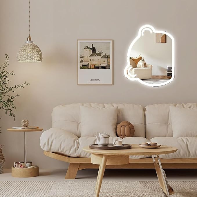 LED Mirror Neon Lights Light Up Dressing Mirror Cat/Shine Heart/Bat/Butterfly Shape Neon Mirror Sign for Modern Home Girl Room Bathroom Salon Wall Art Decor Gift For Girlfriend USB Powered