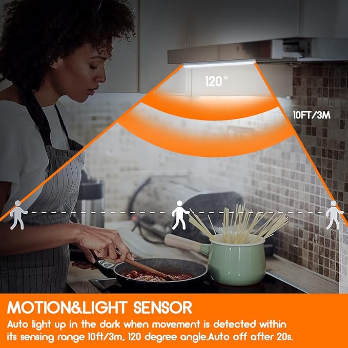 6 Pack Motion Sensor Closet Lights, 10 LED Stick-on Anywhere Magnetic Portable Wireless LED Under Cabinet Lights, Rechargeable Battery Night Light Bar for Closet Kitchen Hallway Stair