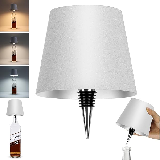 Wireless Bottle Lamp,2025 New 3 Color Rechargeable Wine Bottle Lights for Bars Restaurants (White, 1pc)