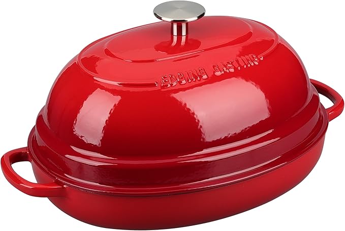 Enameled Oval Cast Iron Dutch Oven Pot with Lid, Bread Dutch Oven for Sourdough Bread Baking, 6QT, Red